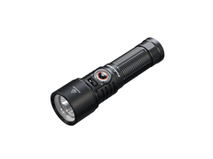 Fenix LD45R rechargeable LED flashlight with digital focus, black body, and textured grip for outdoor use.