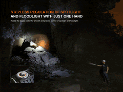 Fenix LD45R rechargeable LED flashlight with digital focus, black body, and textured grip for handheld illumination.