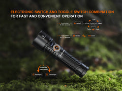 Fenix LD45R digital focus rechargeable LED flashlight with adjustable beam and ergonomic design, black body with textured grip