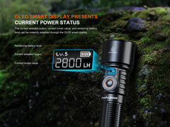 Fenix LD45R digital focus rechargeable LED flashlight with adjustable beam and durable black body.