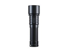 Fenix LD45R rechargeable LED flashlight with digital focus, black body, and textured grip for outdoor or tactical use.