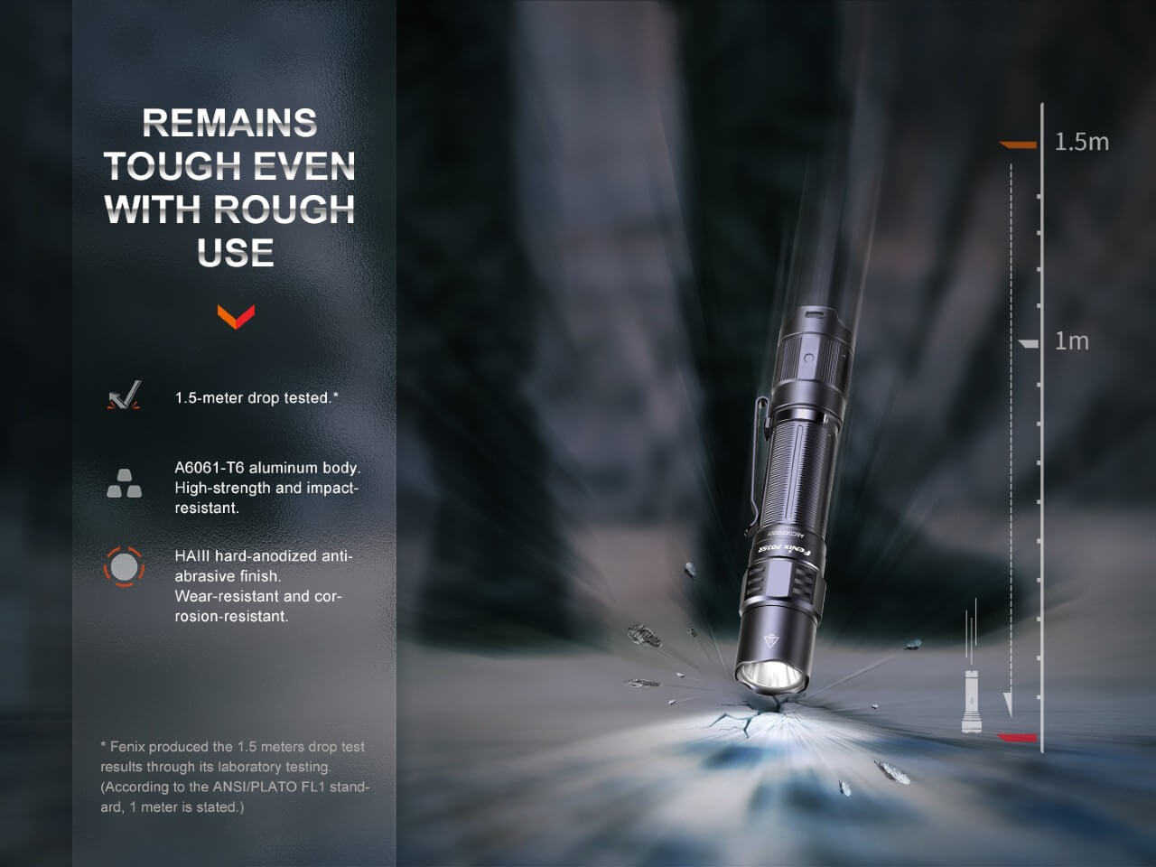 Fenix PD35R compact rechargeable tactical flashlight with black body and adjustable beam, suitable for outdoor and tactical use.
