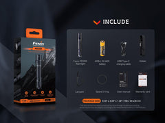 Fenix PD35R compact rechargeable tactical flashlight with black body and adjustable bezel, designed for outdoor and tactical use.