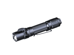 Fenix PD35R compact rechargeable tactical flashlight with adjustable beam and textured grip, black finish, on a white background.