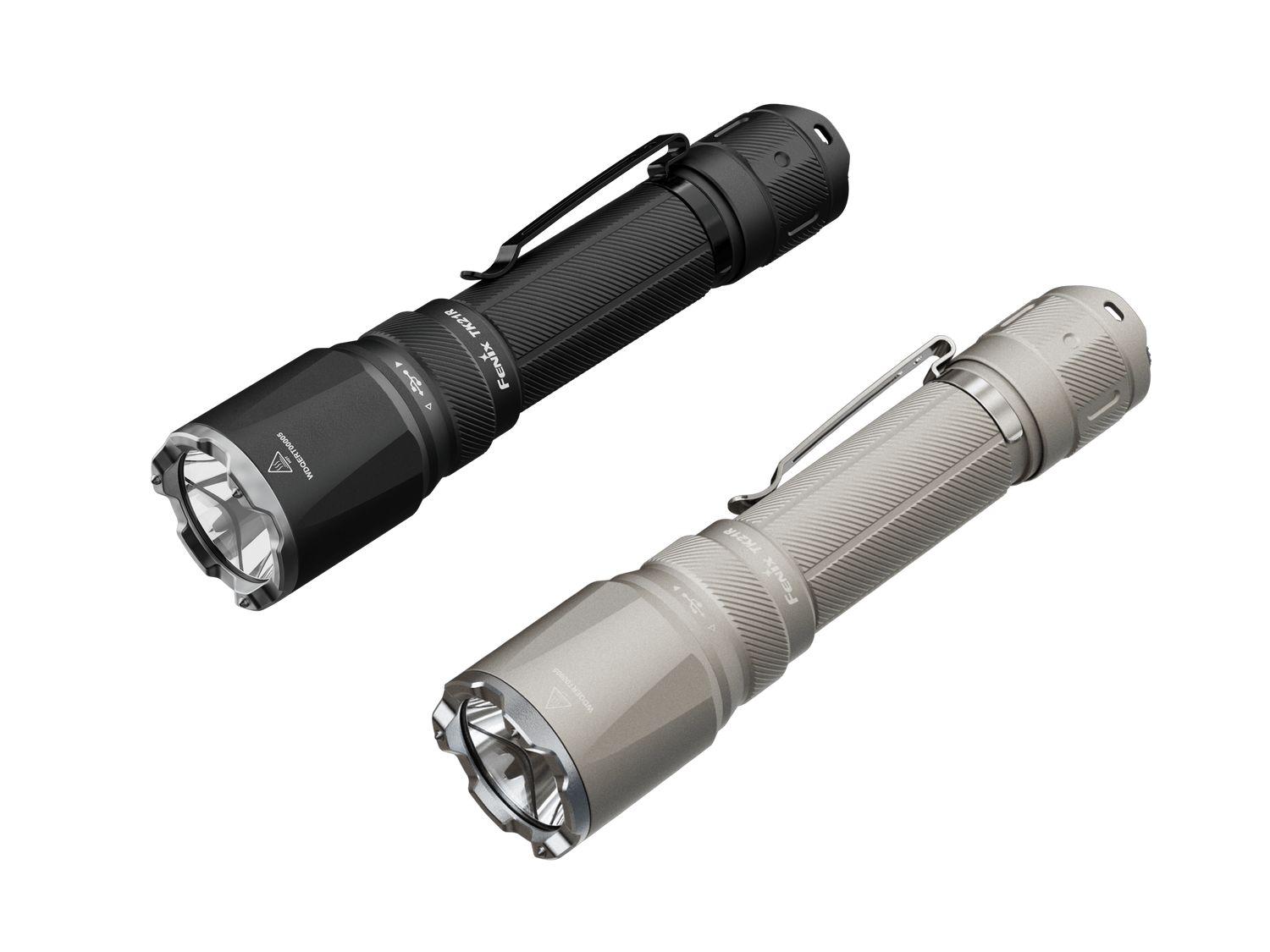 Black Fenix TK21R tactical duty flashlight with textured grip and durable design, ideal for professional and outdoor use.