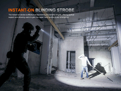 Black Fenix TK21R tactical duty flashlight with high lumen output and adjustable beam, designed for professional use.