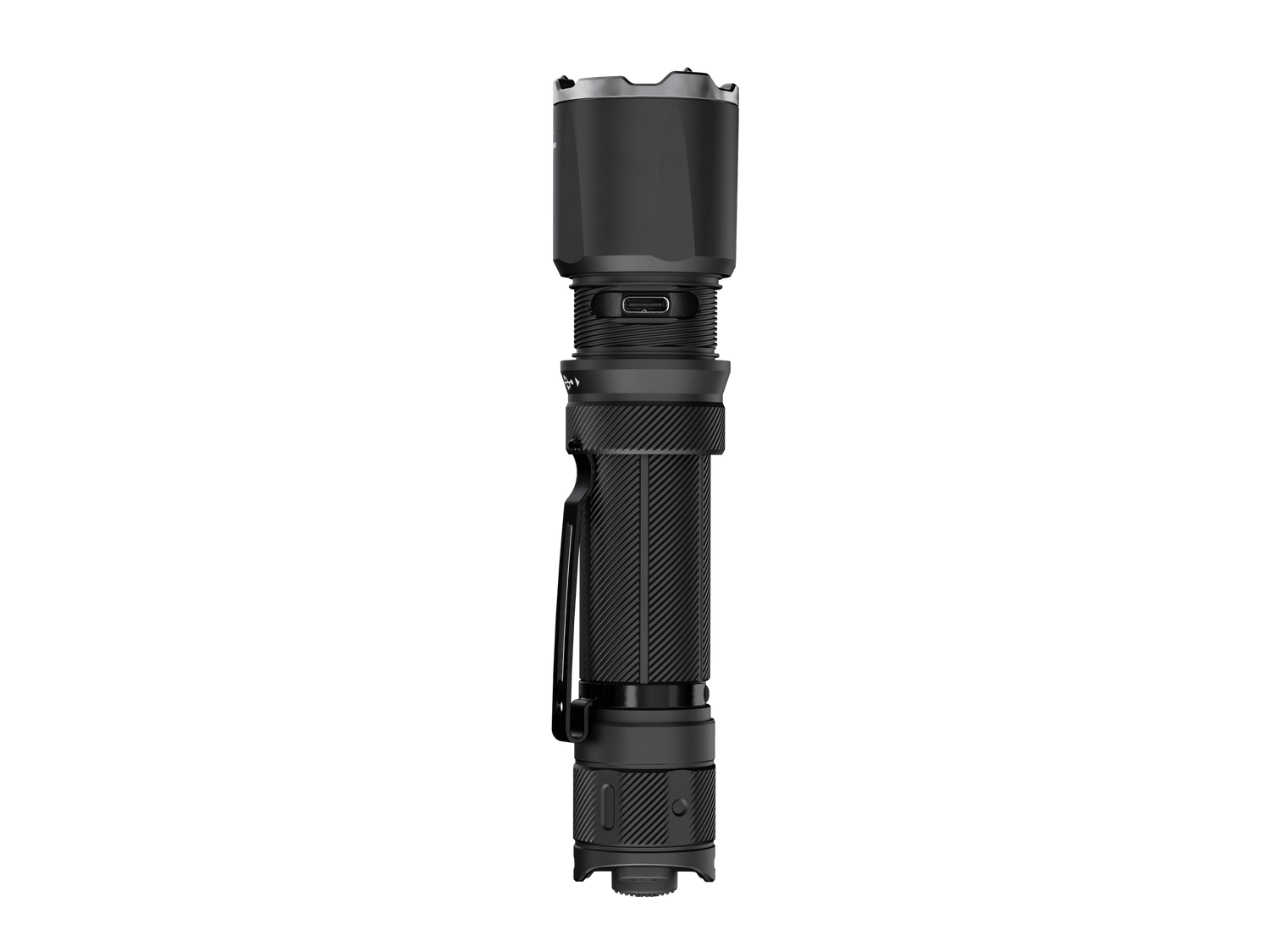 Black Fenix TK21R tactical duty flashlight with high beam and durable design, perfect for professional and outdoor use.