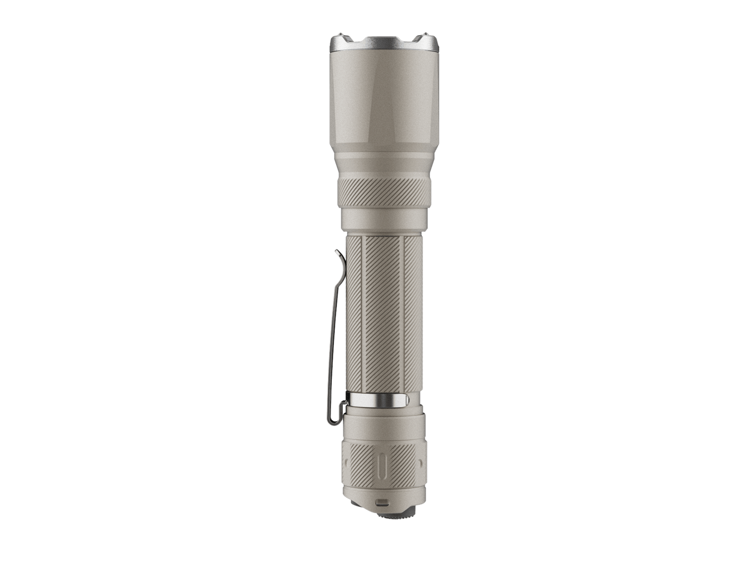 Black Fenix TK21R tactical duty flashlight with textured grip and adjustable focus, designed for rugged outdoor and professional use.