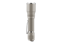Black Fenix TK21R tactical duty flashlight with textured grip and adjustable focus, designed for rugged outdoor and professional use.