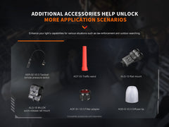 Fenix PD32R rechargeable tactical LED flashlight with silent switch, compact design, and brunette finish.