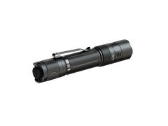 Fenix PD32R rechargeable tactical LED flashlight with silent switch, compact design, and black body, suitable for outdoor and security use.