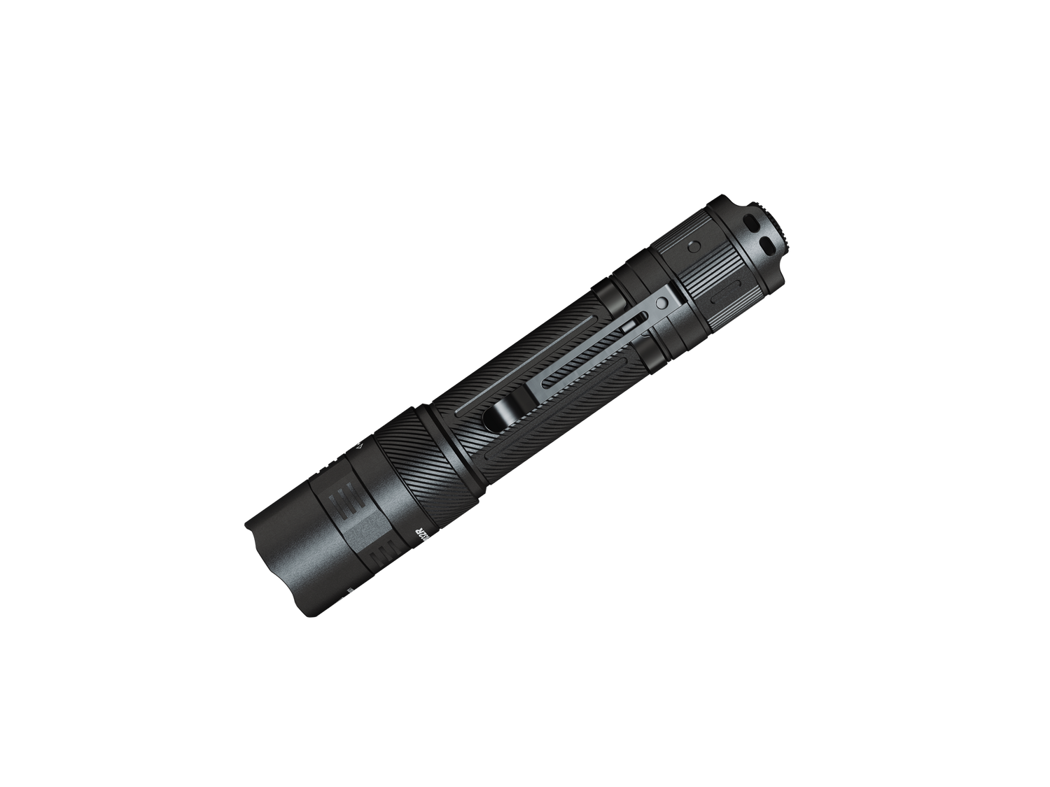 Fenix PD32R rechargeable tactical LED flashlight with silent switch, black finish and compact design for outdoor or emergency use.