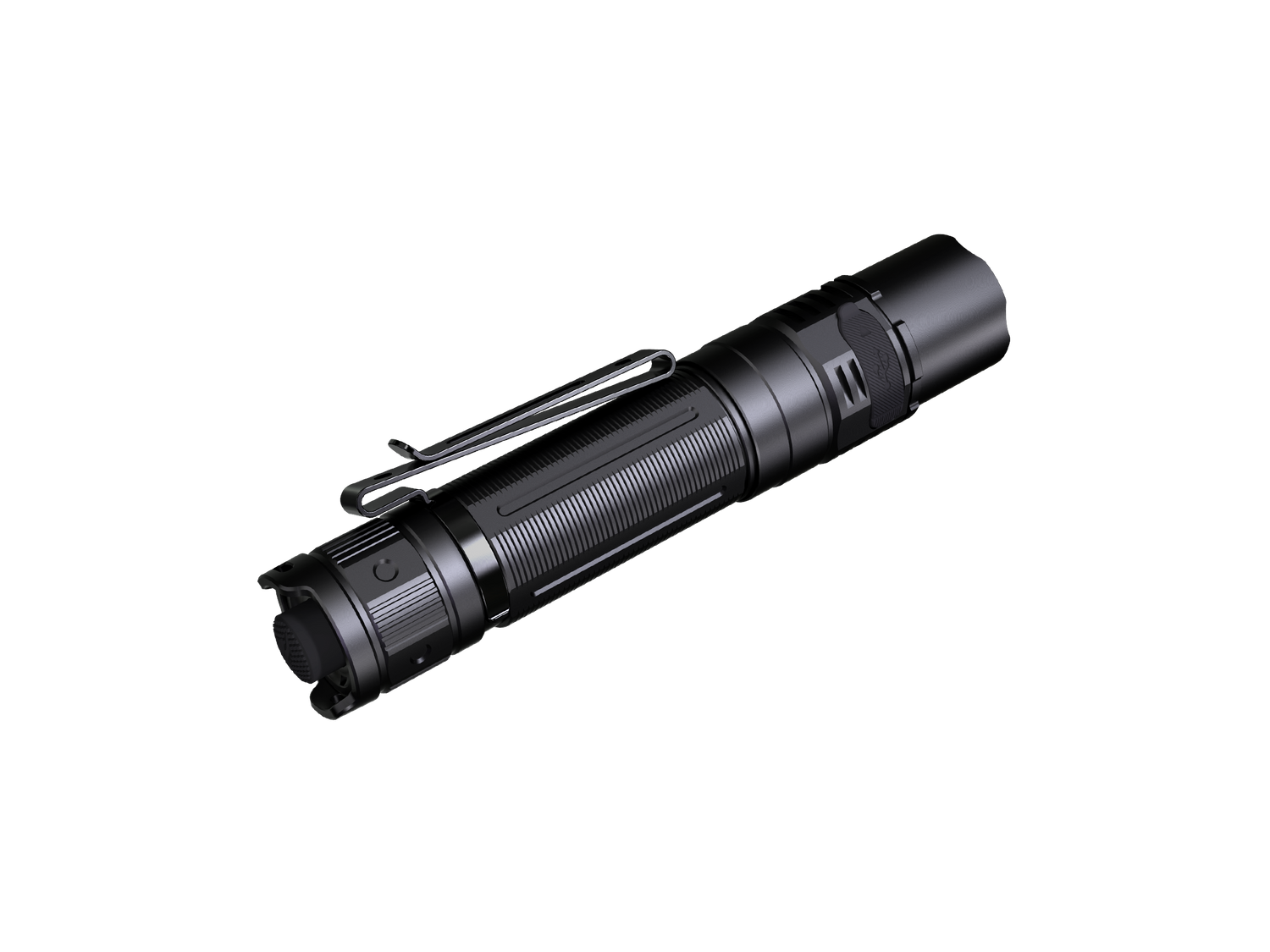 Fenix PD36R V2 compact rechargeable tactical flashlight with 1700 lumens, black body, and adjustable focus.