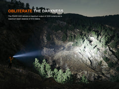 Fenix PD45R ACE tactical flashlight with multiple modes, black body, and textured grip for outdoor and tactical use.