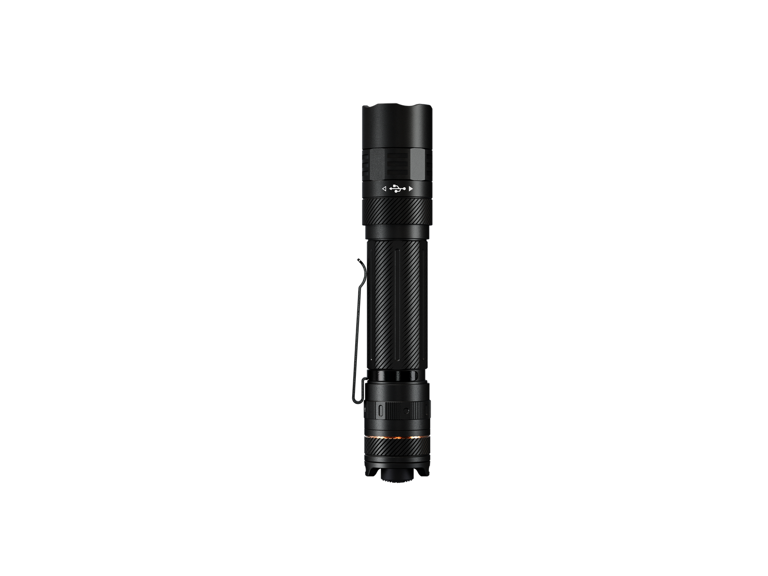 Fenix PD45R ACE tactical flashlight with multiple modes, black body, and textured grip for tactical use.