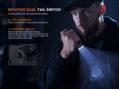 Fenix TK05R compact tactical EDC flashlight with black body, textured grip, and adjustable focusing lens.