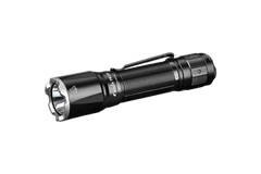 Fenix TK16 V2.0 tactical flashlight emitting bright 3100 lumens, compact black design with textured grip for tactical use.