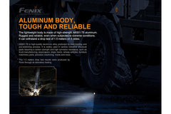 Fenix TK16 V2.0 tactical flashlight with 3100 lumens, black body, compact design, and adjustable bezel for outdoor or tactical use