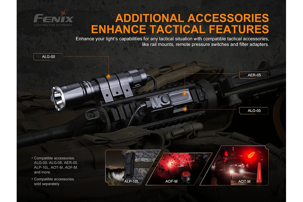 Fenix TK16 V2.0 tactical flashlight emitting bright light, compact design, durable body, and high-performance LED for outdoor use