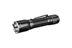 Fenix TK16 V2.0 tactical flashlight emitting bright light, compact design, durable body, and adjustable focus for outdoor use.