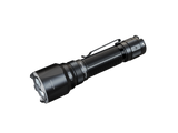 Fenix TK22R rechargeable tactical flashlight with high beam and sturdy black body, designed for duty and outdoor use.