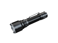 Fenix TK22R rechargeable tactical flashlight with high beam and sturdy black body, designed for duty and outdoor use.