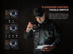 Fenix TK22R rechargeable tactical and duty flashlight with adjustable beam, black body, and LED light for outdoor or professional use.