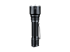 Fenix TK22R rechargeable tactical duty flashlight with black body and textured grip, designed for outdoor and security use.