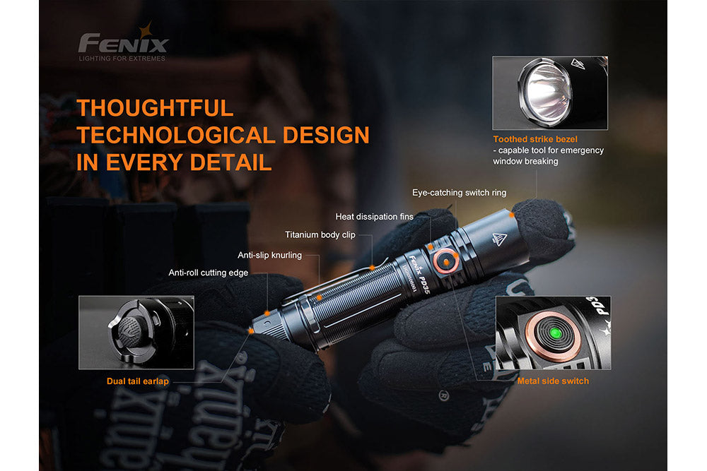 Fenix PD35 V3.0 tactical flashlight in tropic green, 1700 lumens, compact handheld EDC flashlight with textured grip