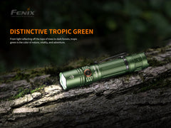 Fenix PD35 V3.0 tactical flashlight in tropic green with 1700 lumens, compact and durable for everyday carry.