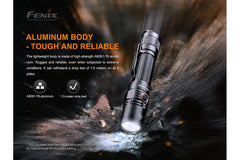 Fenix PD35 V3.0 tactical flashlight in tropic green, with 1700 lumens, compact design for everyday carry and outdoor use.