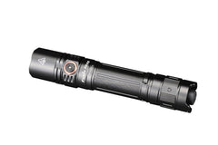 Fenix PD35 V3.0 tactical flashlight in tropic green, showing its compact design and textured grip with lens and control button.