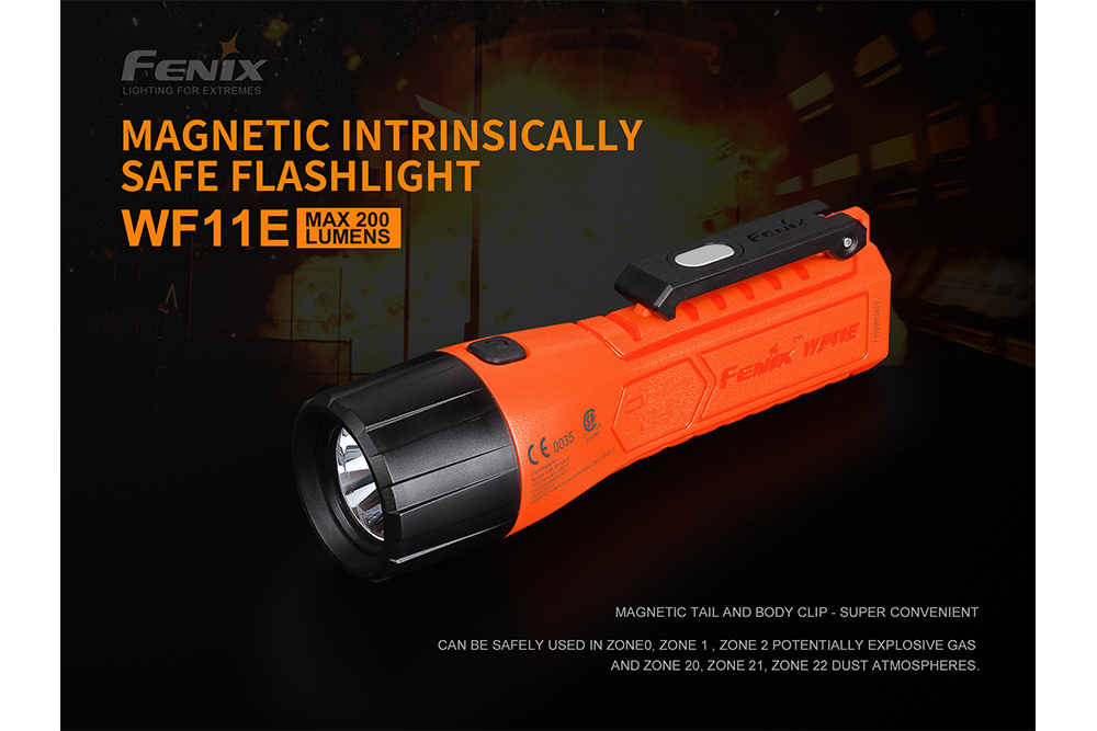 Fenix WF11E work flashlight, intrinsically safe Fenix flashlight with durable design and bright beam for industrial use