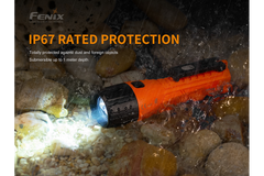Fenix WF11E intrinsically safe work flashlight with durable metal body and LED light, suitable for hazardous environments.