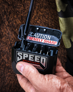 Speed Broadheads broadhead case with secure zipper closure and multiple compartments for safe storage of hunting broadheads.