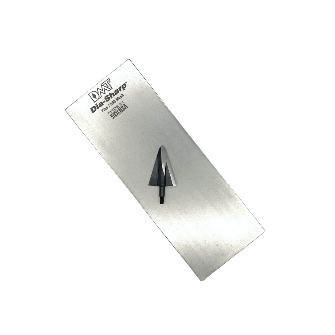 Vantage Point Archery double-sided diamond stone for sharpening archery tools and blades, with coarse and fine grinding surfaces.