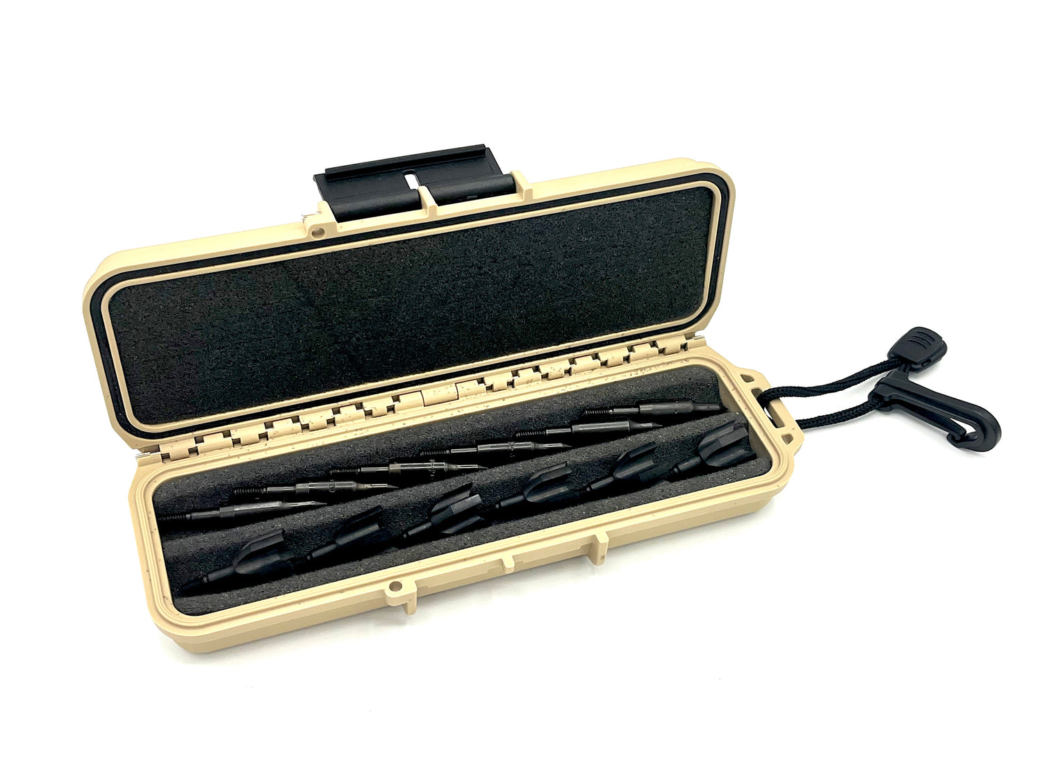 Vantage Point Archery VPA x SKB watertight broadhead case in black, designed for secure archery broadhead storage.