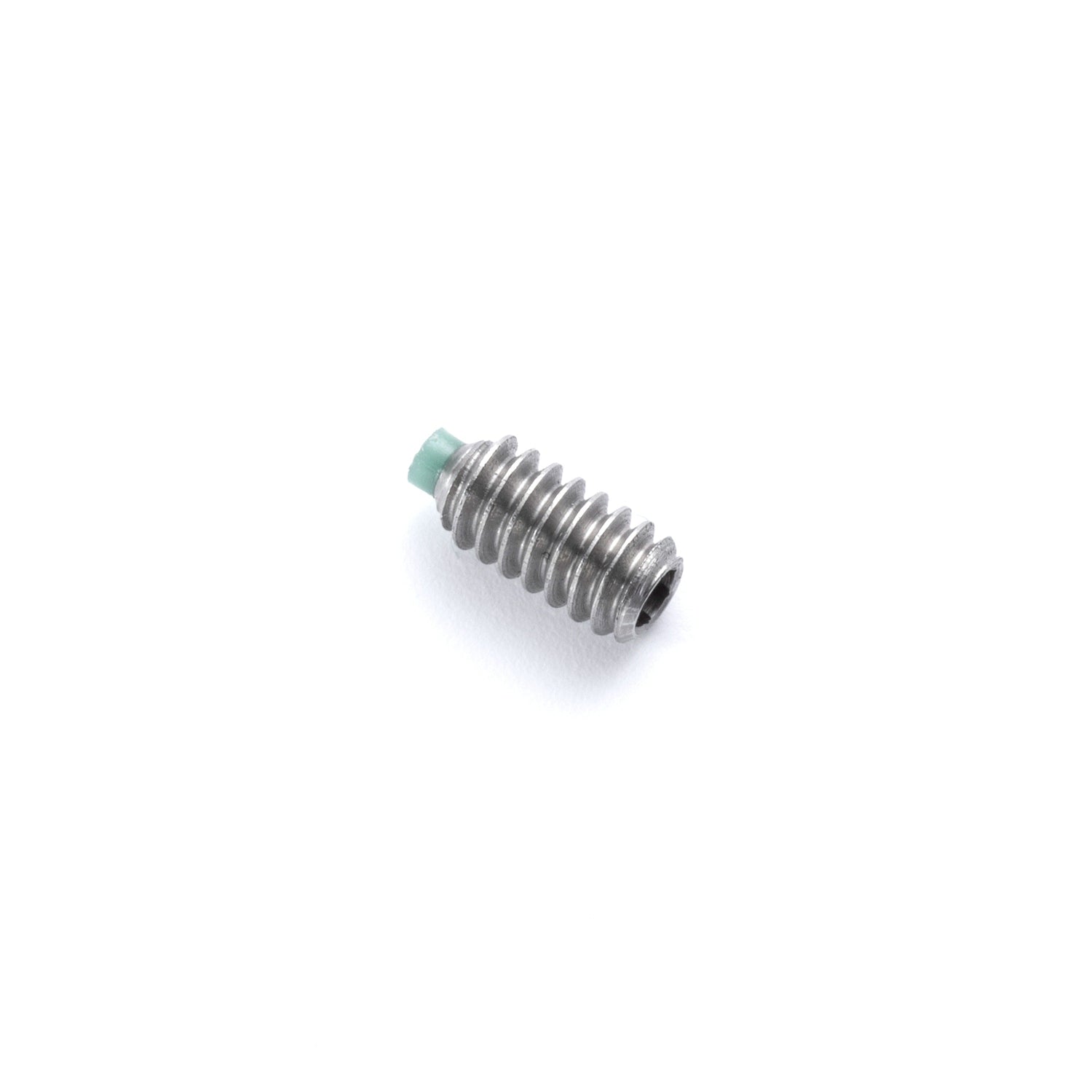 Vantage Point Archery Soft Tip Set Screw for bow arrow tips, close-up view showing threading and metal construction.