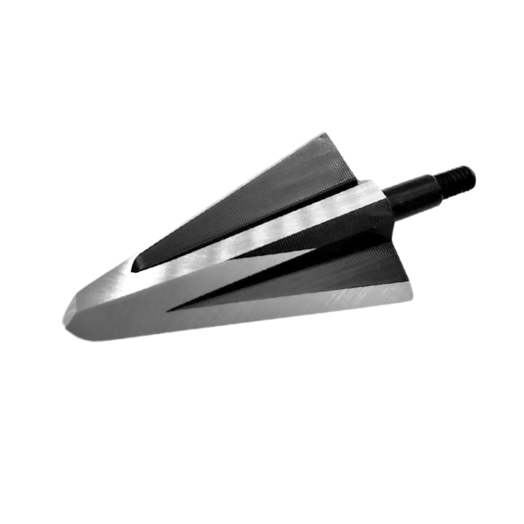 Vantage Point Archery VPA Omega Broadhead, 100 grain, all-purpose arrowhead without bleeders, shown from the left bevel angle.