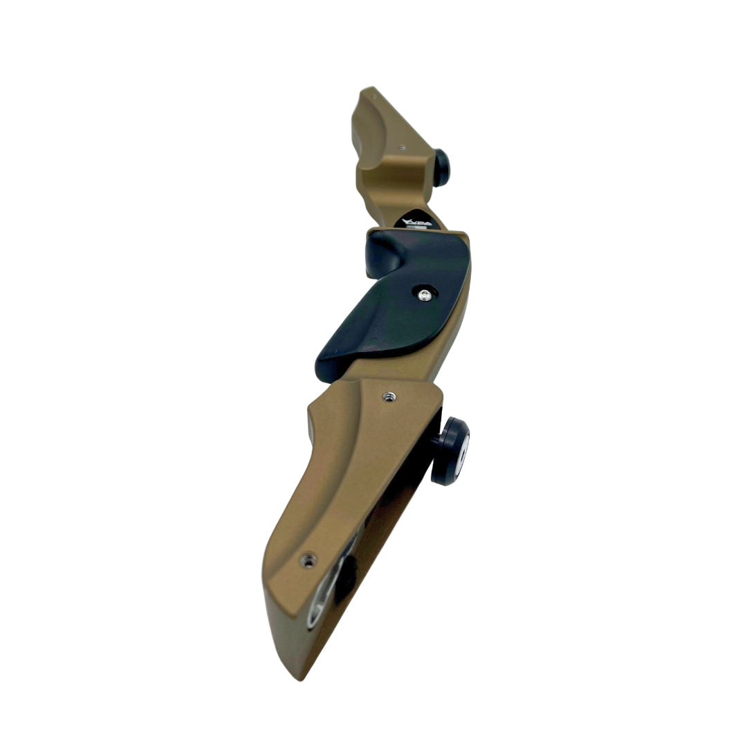 Left-handed Vantage Point Archery VPA Riser in OD Green, 13-inch all-purpose archery equipment with ergonomic design.