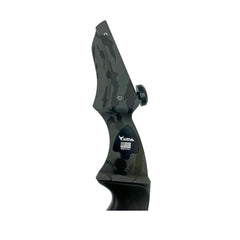 Left-handed Vantage Point Archery VPA Riser in OD green, 13-inch all-purpose bow riser with ergonomic design.