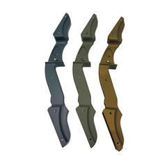 Left-handed Vantage Point Archery VPA Riser in OD green, 13-inch all-purpose archery bow riser for versatile shooting.