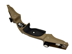 Left-handed Vantage Point Archery VPA Riser in OD Green, 13-inch all-purpose archery bow riser with ergonomic design.